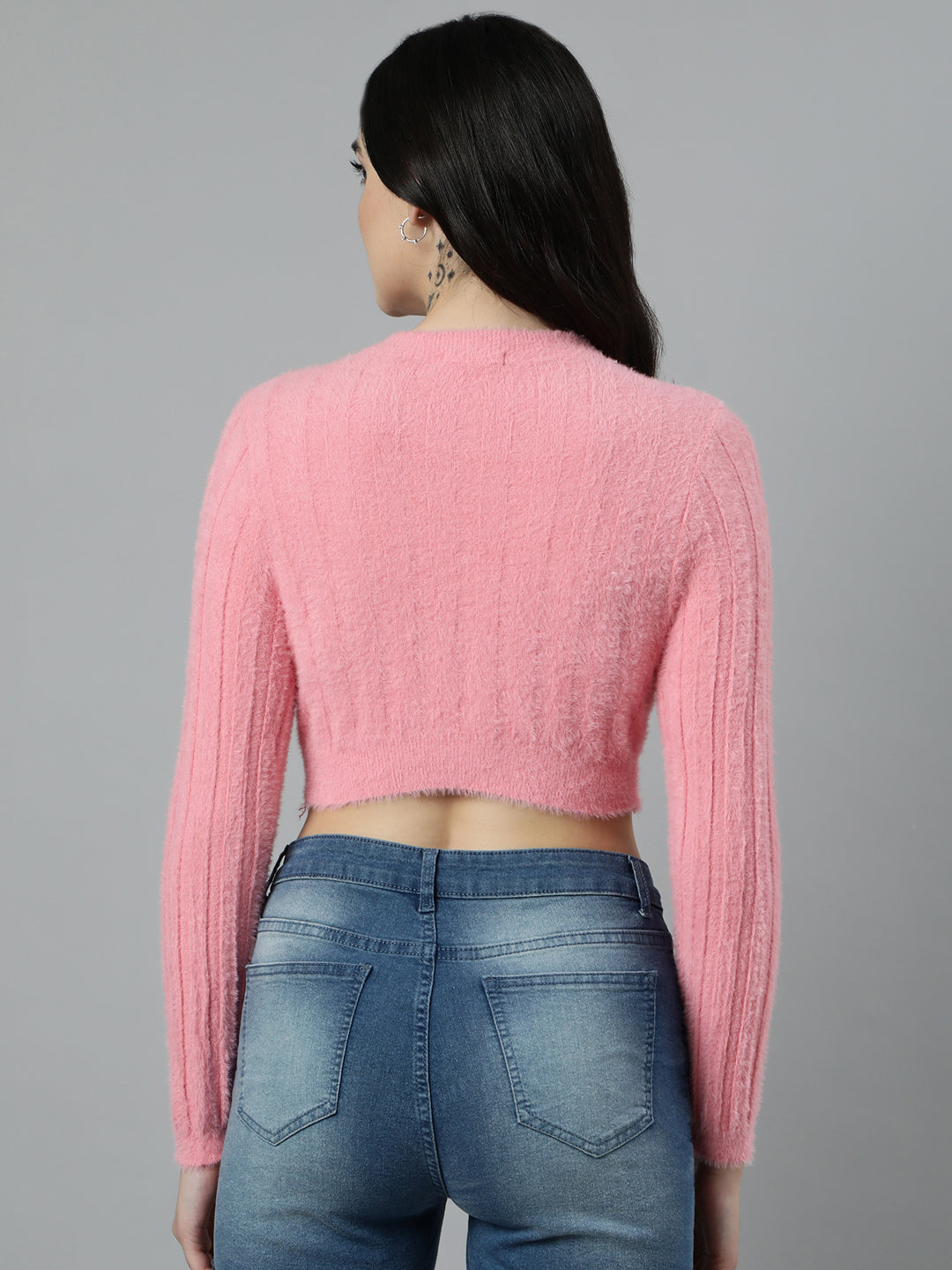 Women Solid Pink Crop Top