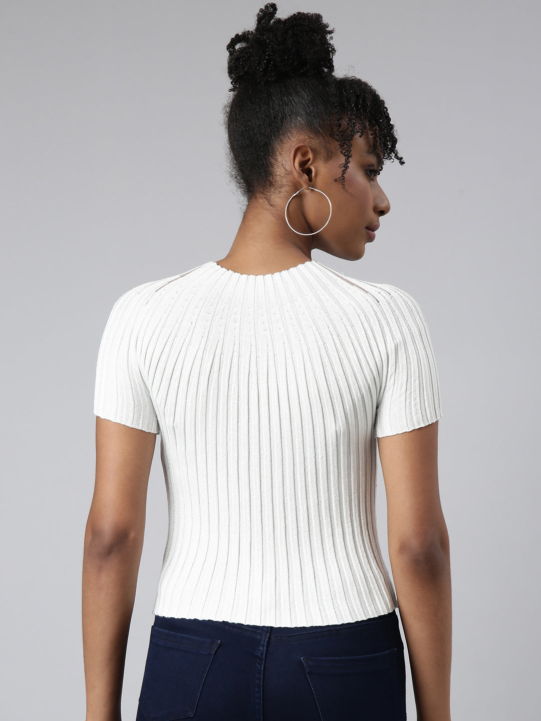 Women White Self Design Fitted Crop Top