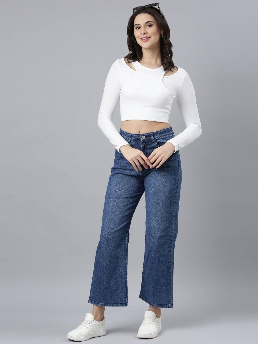 Women Solid Off White Crop Top