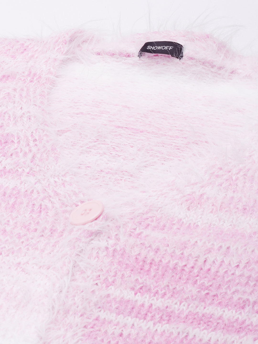 Women Abstract Pink Crop Cardigan