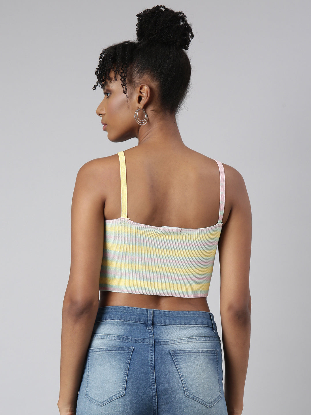 Women Yellow Horizontal Stripes Bralette Crop Top