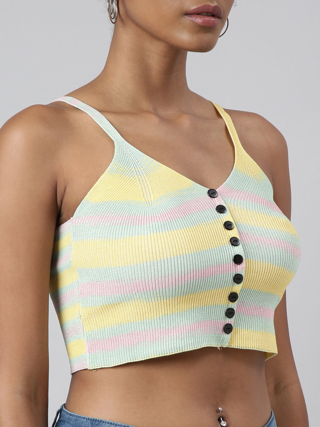 Women Yellow Horizontal Stripes Bralette Crop Top