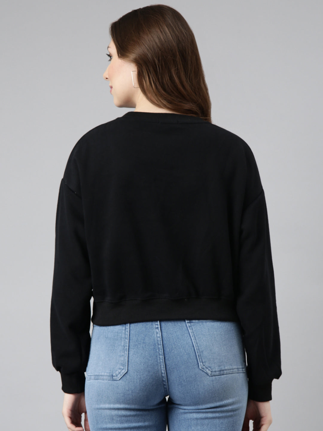 Women Black Solid Pullover Sweatshirt