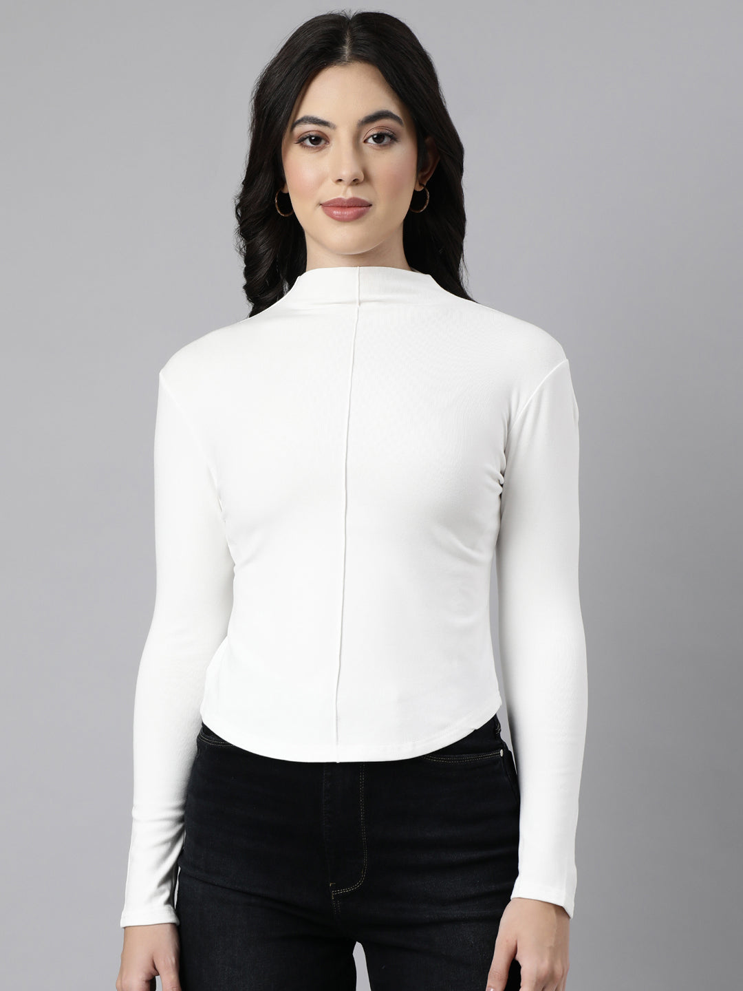 Women Solid Off White Top