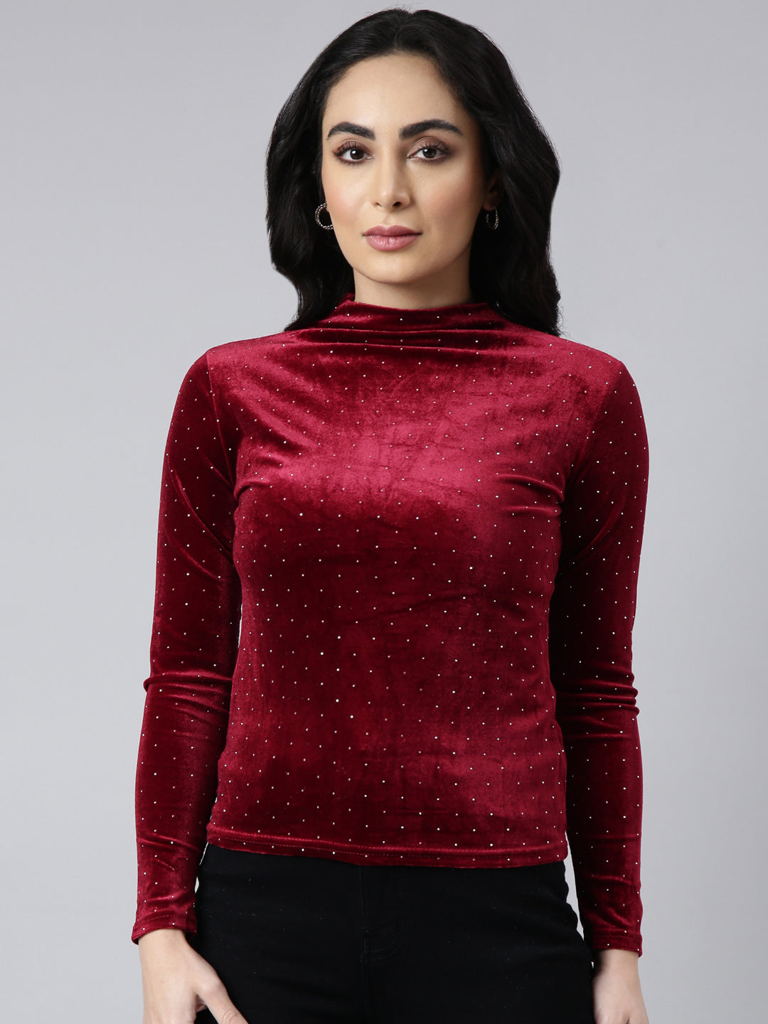 Women Maroon Solid Top