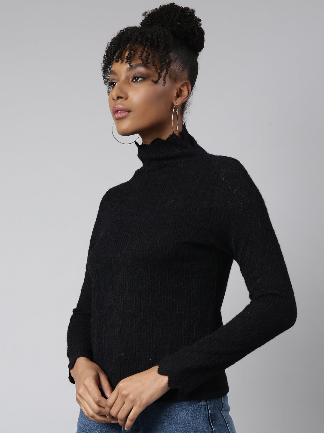 Women Black Self Design Top