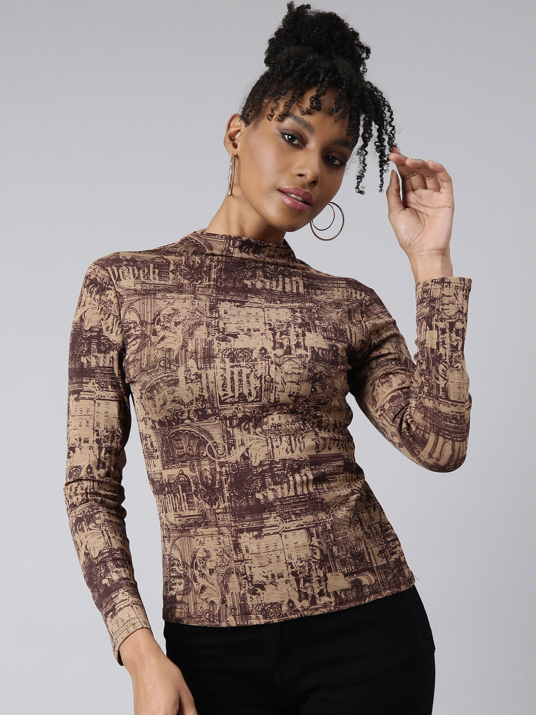 Women Brown Abstract Top
