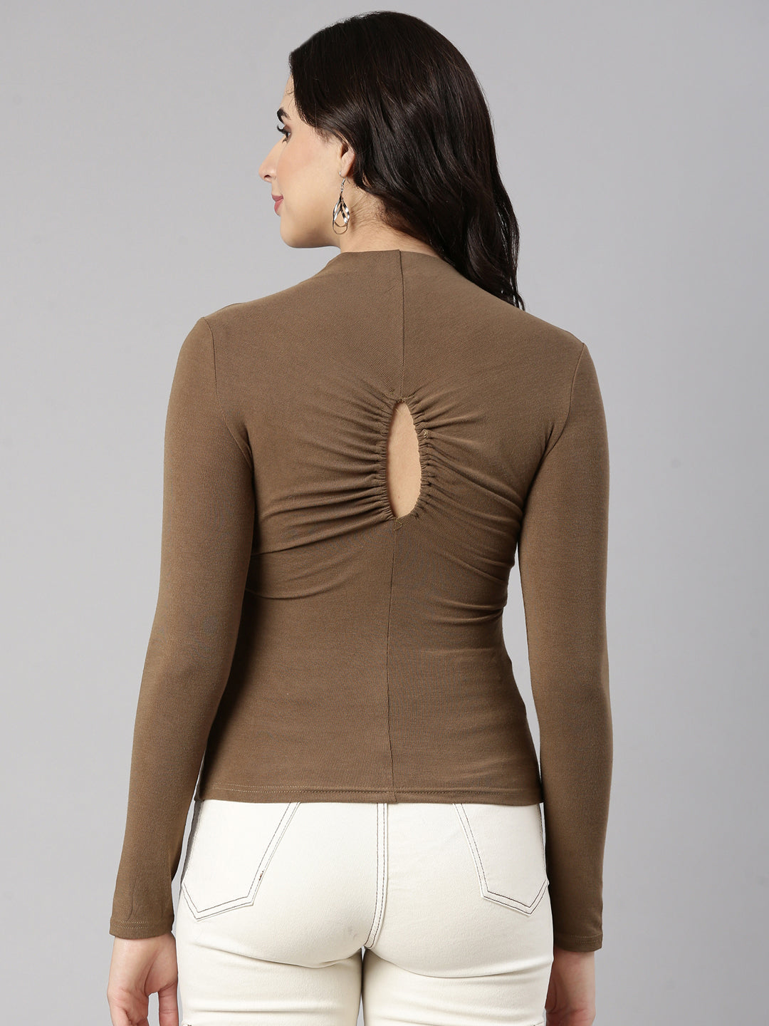 Women Solid Olive Styled Back Top