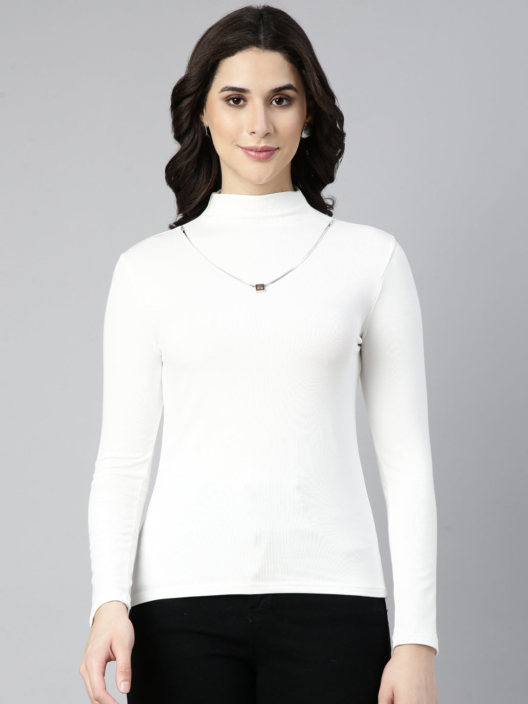 Women Solid Off White Top Comes with Neck Chain
