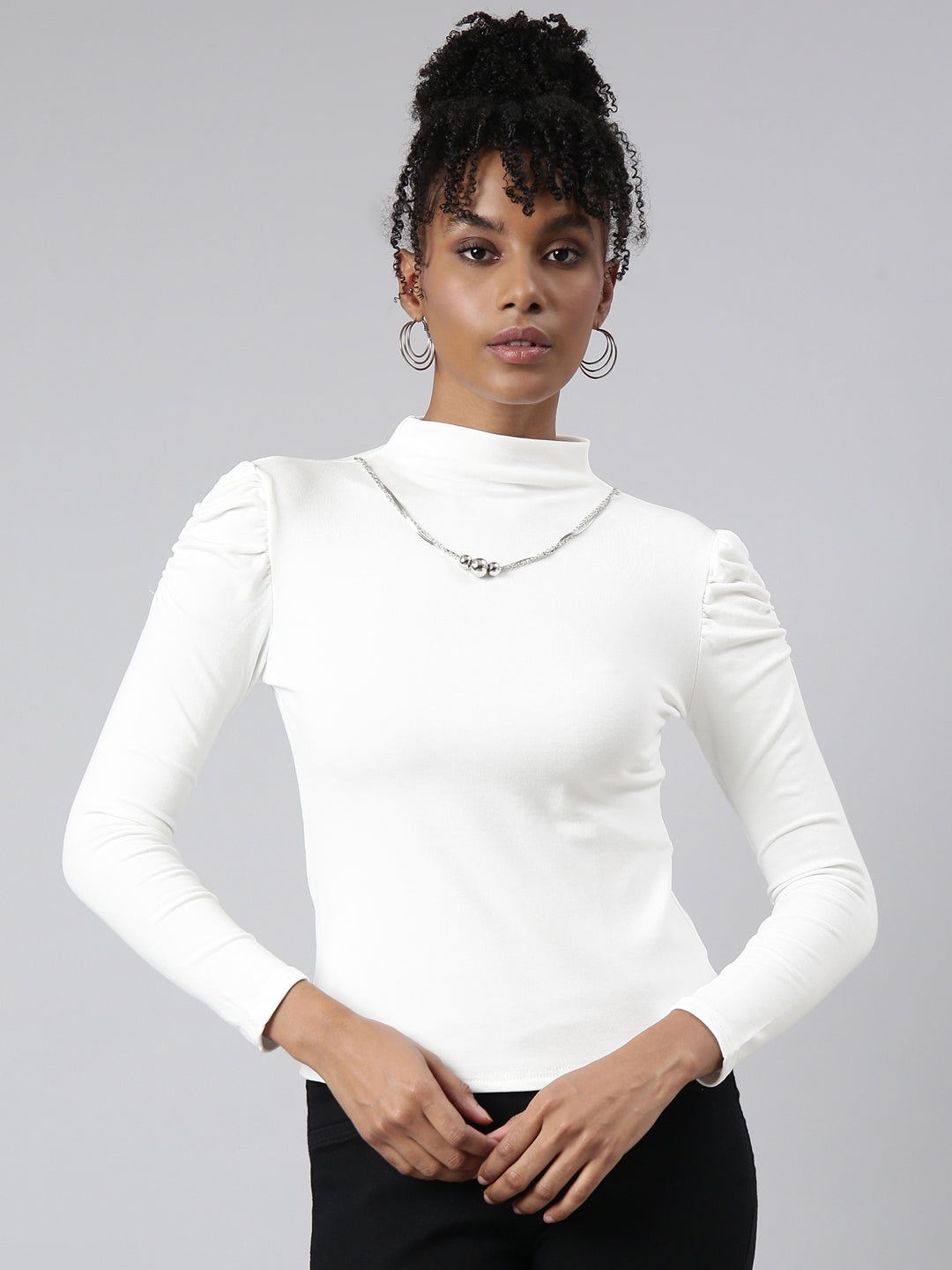 Women White Solid Top