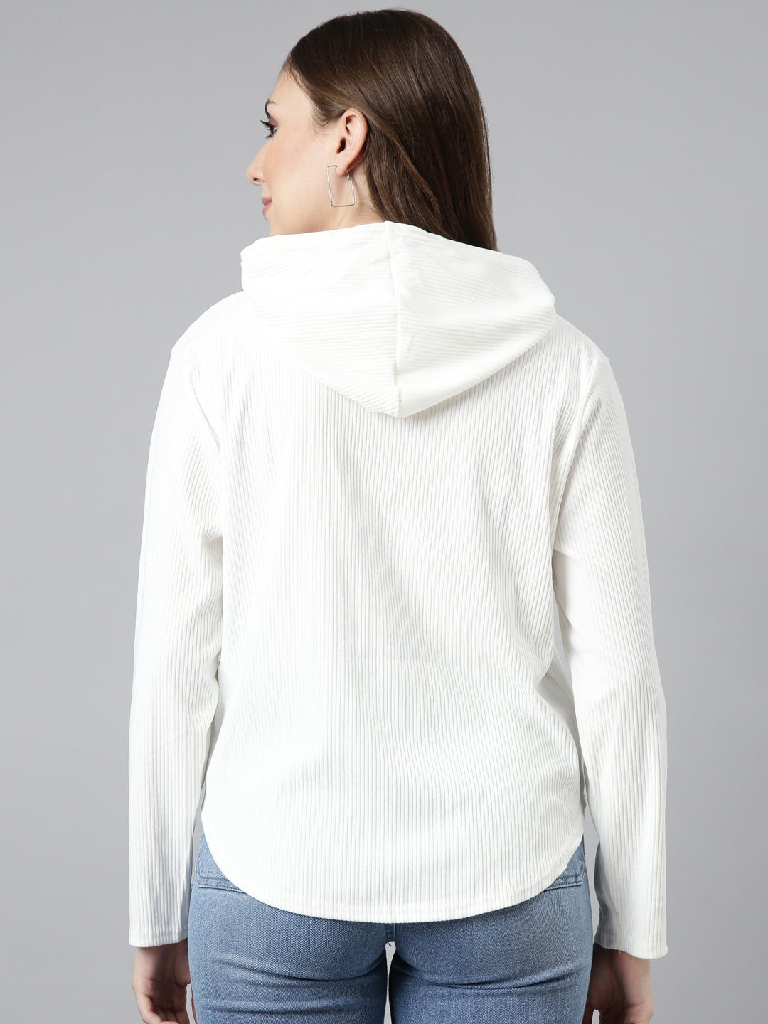 Women Off White Solid Front-Open Sweatshirt