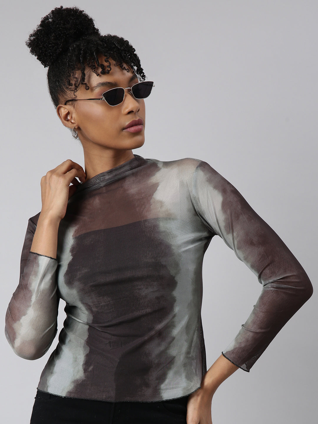 Women Brown Tie and Dye Fitted Top