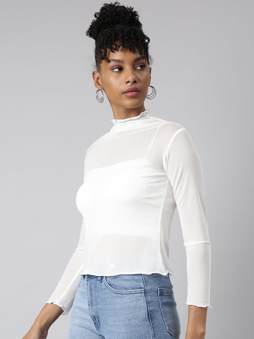 Women White Solid Fitted Top