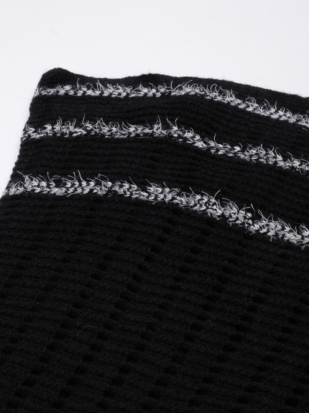 Women Open Knit Black Regular Poncho