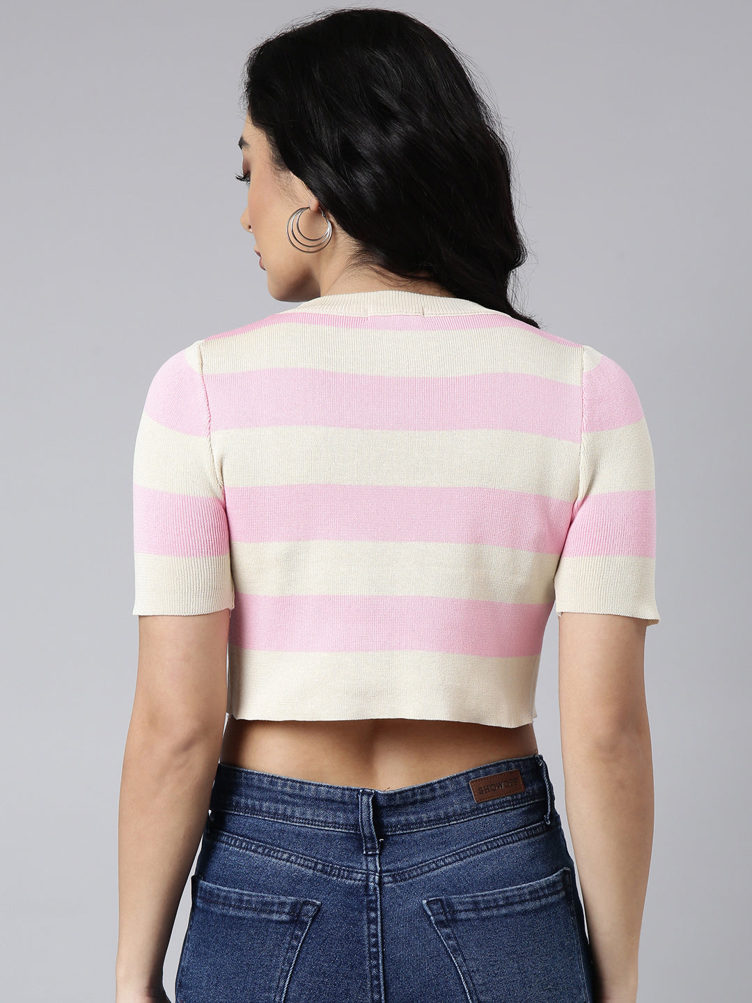 Women Pink Horizontal Stripes Fitted Crop Top