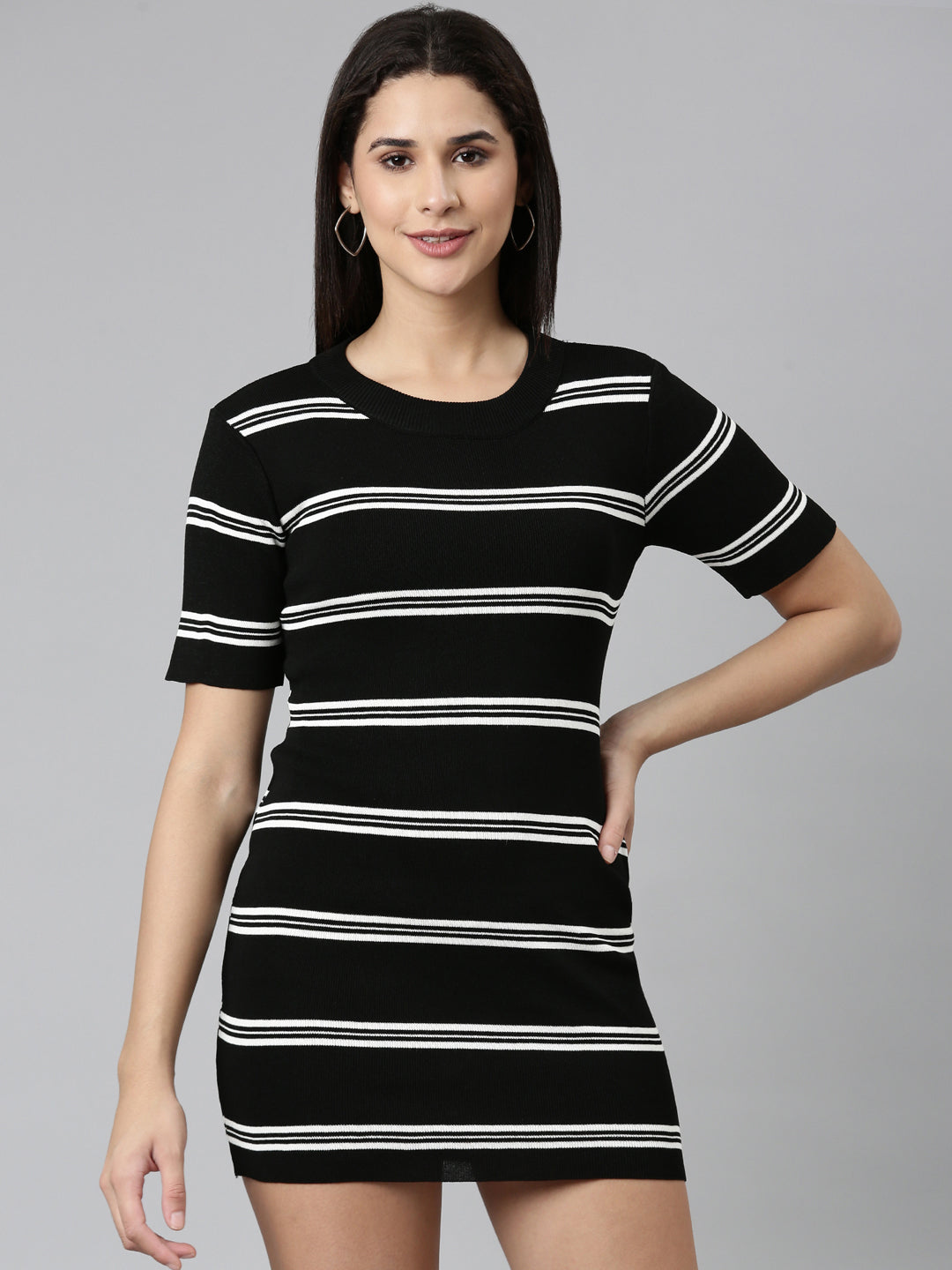 Women Black Striped Bodycon Dress