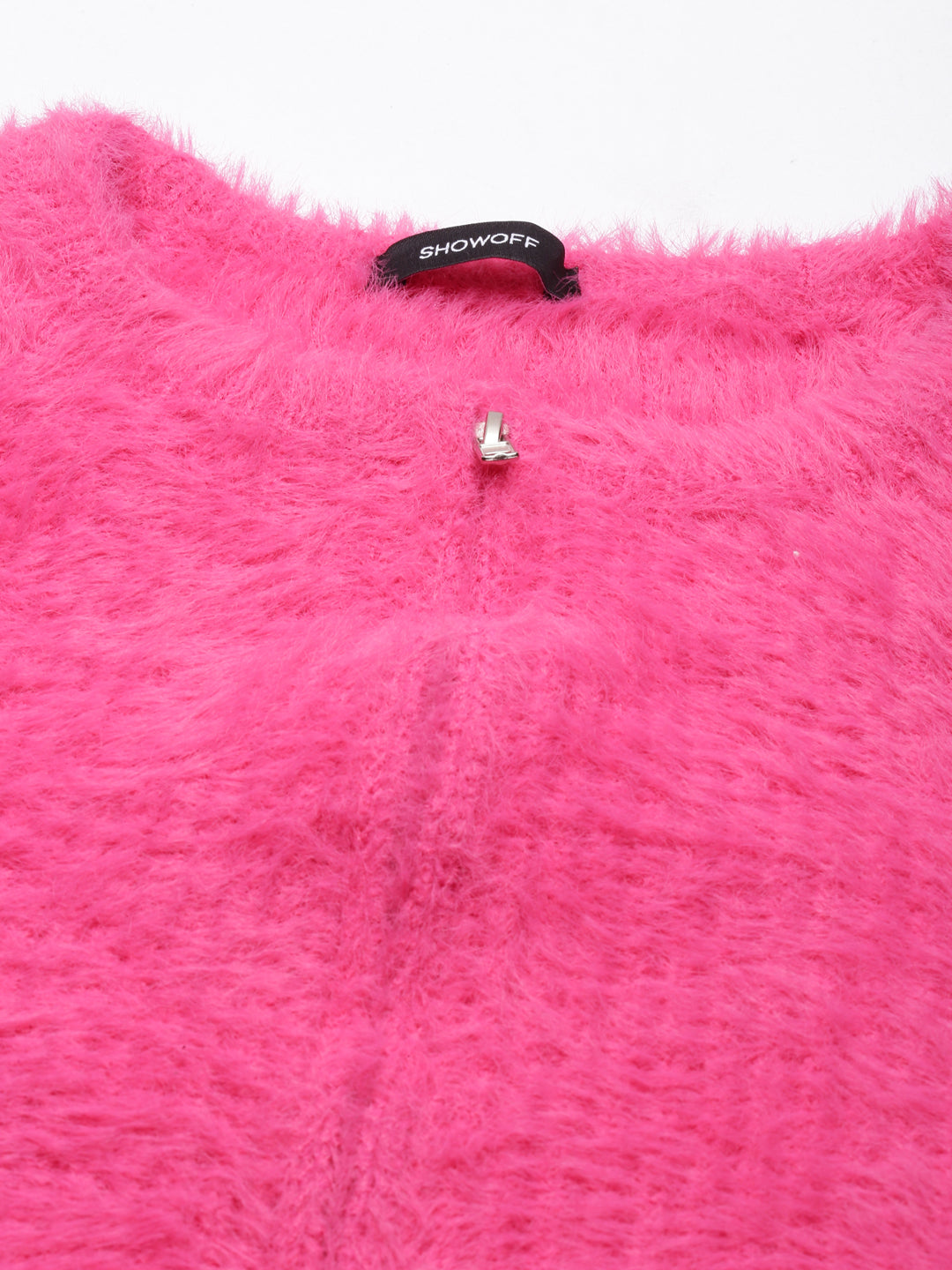 Women Solid Crop Pink Cardigan