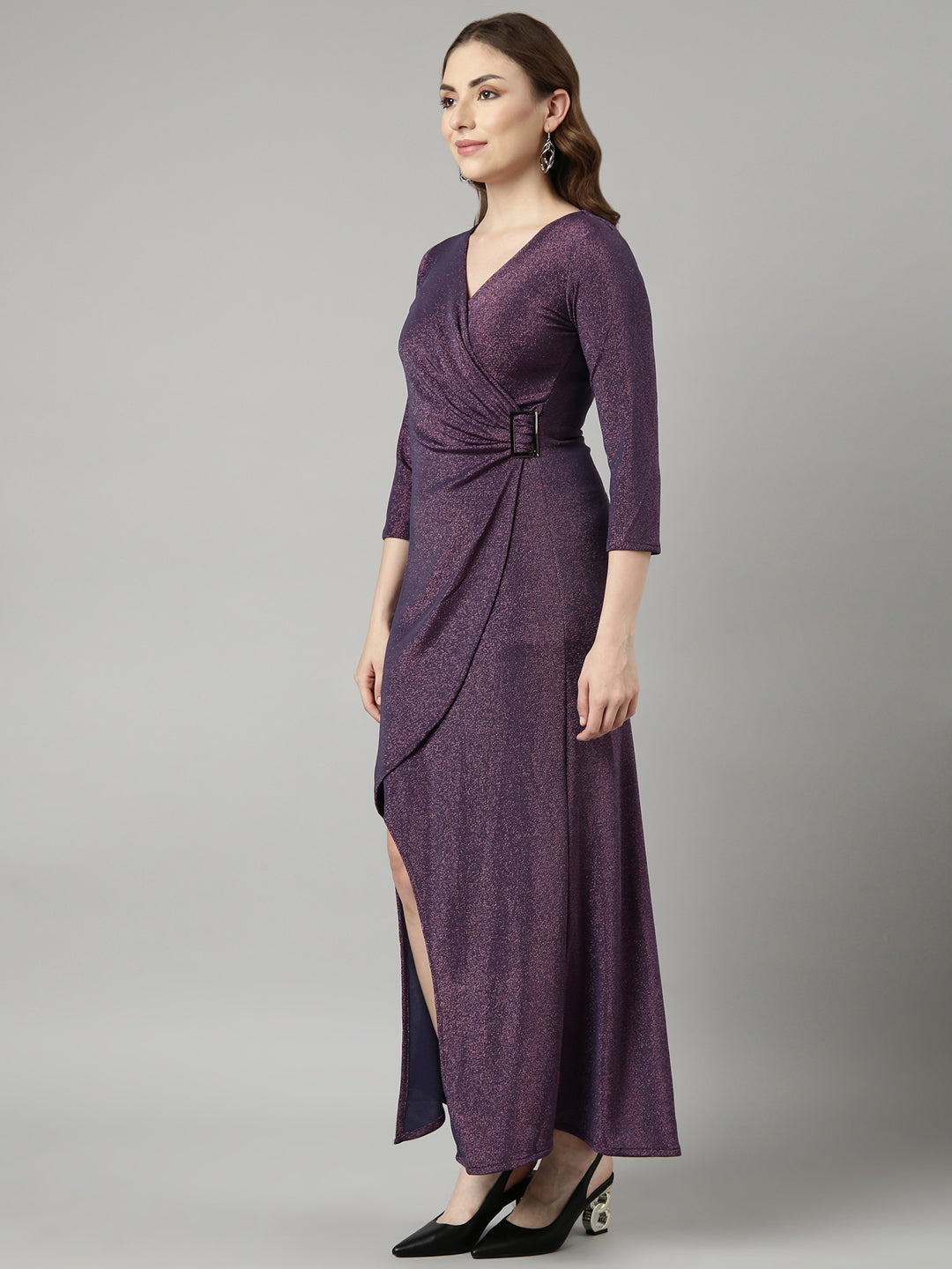 Women Purple Solid Wrap Dress