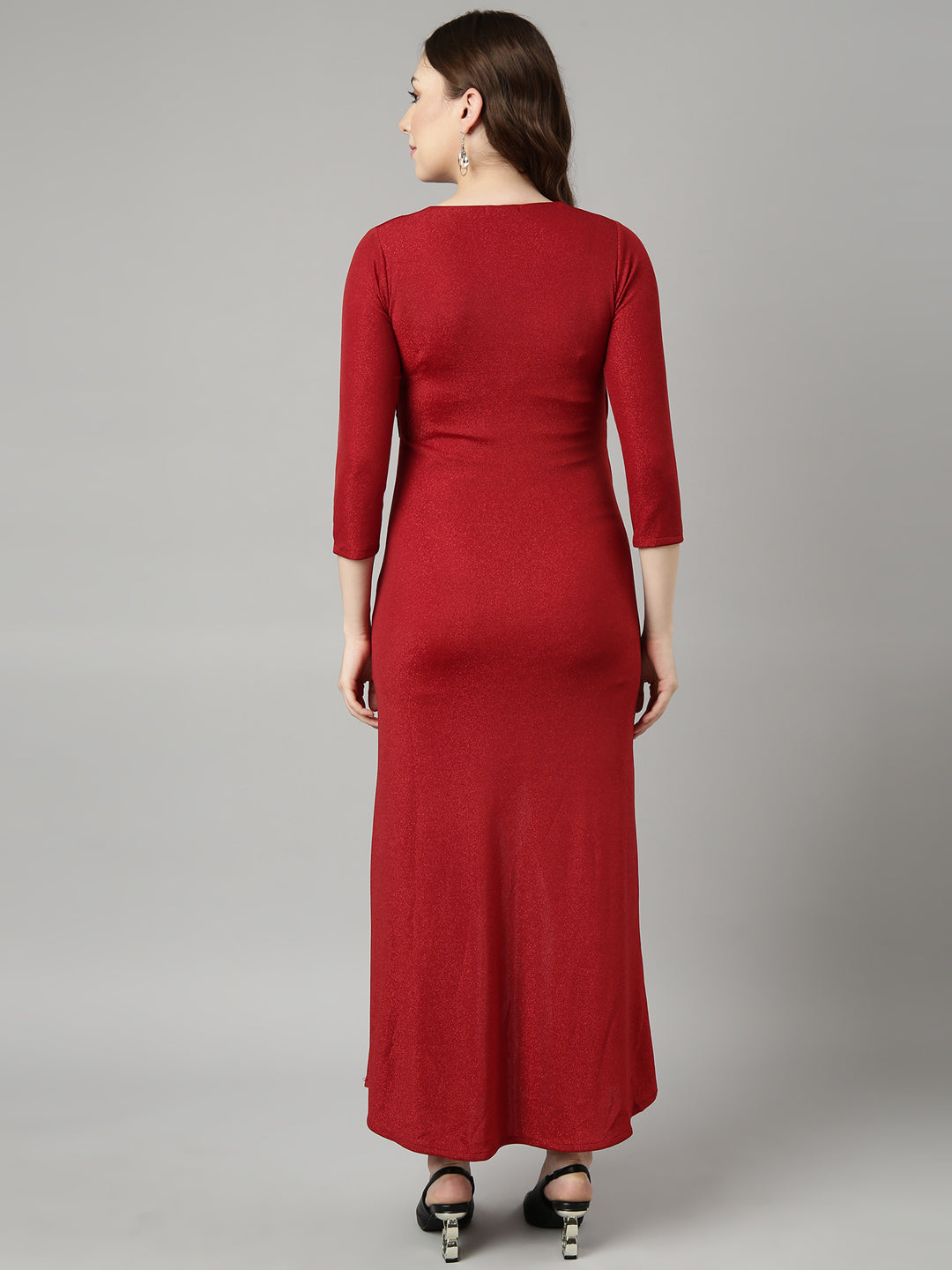 Women Red Solid Wrap Dress