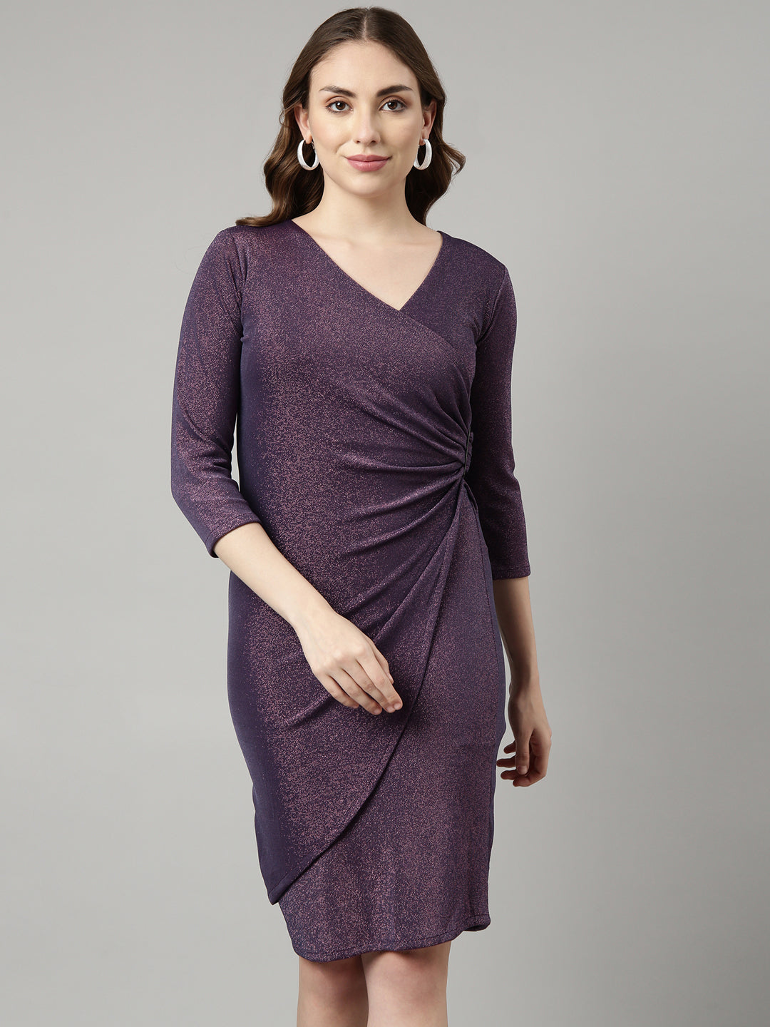 Women Purple Solid Wrap Dress
