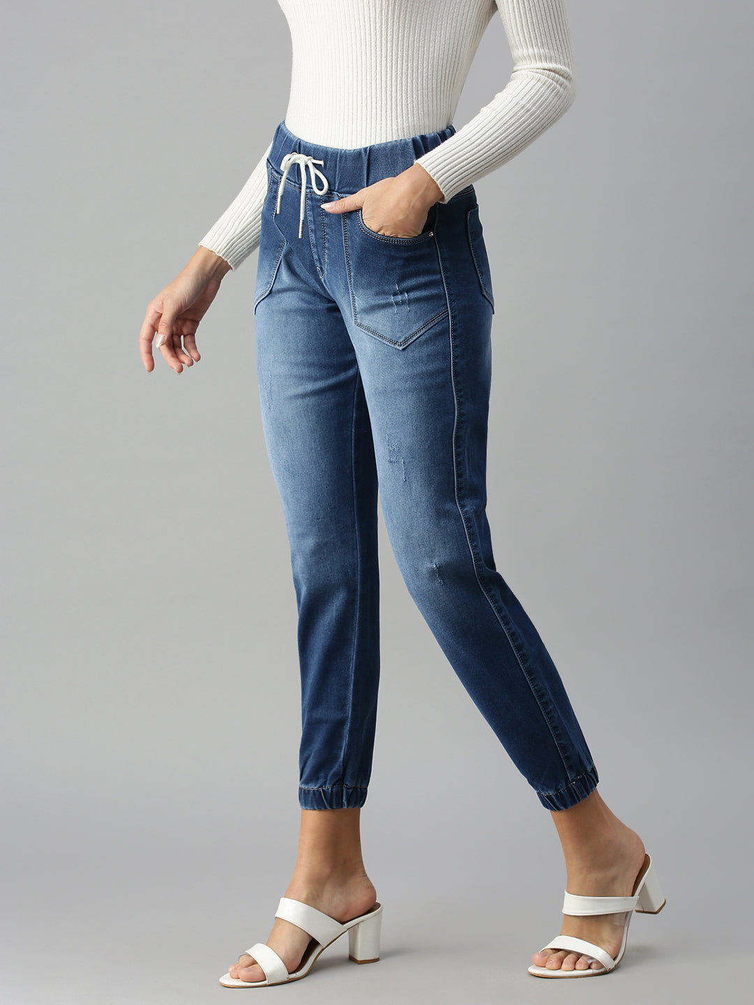 Women's Blue Solid Denim Jeans