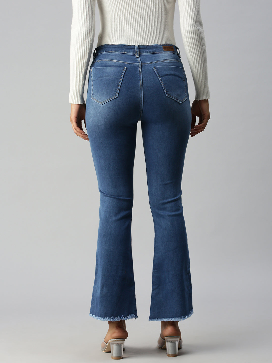 Women's Blue Solid Denim Flare Fit Jeans