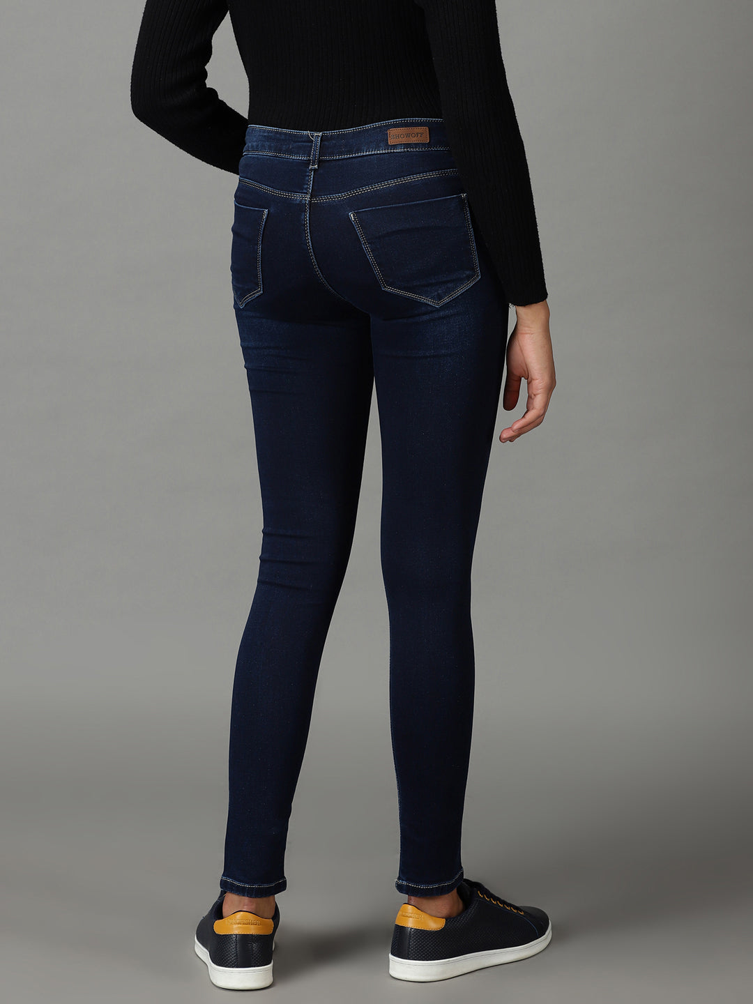 Women's Navy Blue Solid Slim Fit Denim Jeans