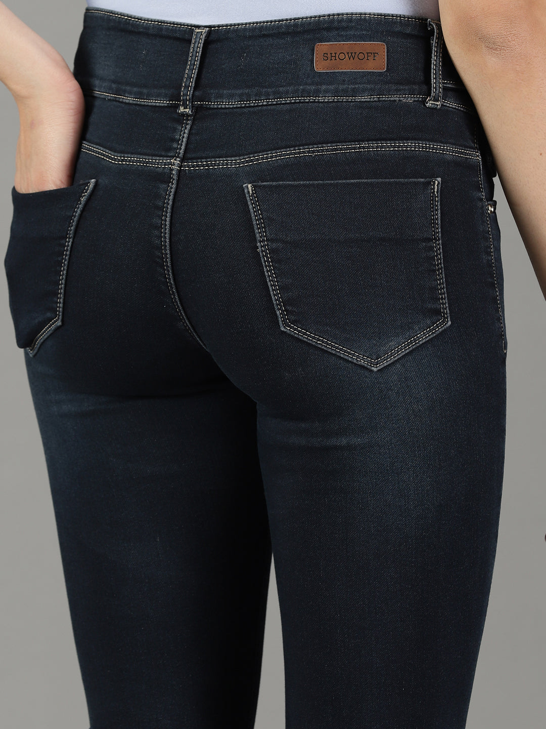 Women's Navy Blue Solid Fit Denim Jeans