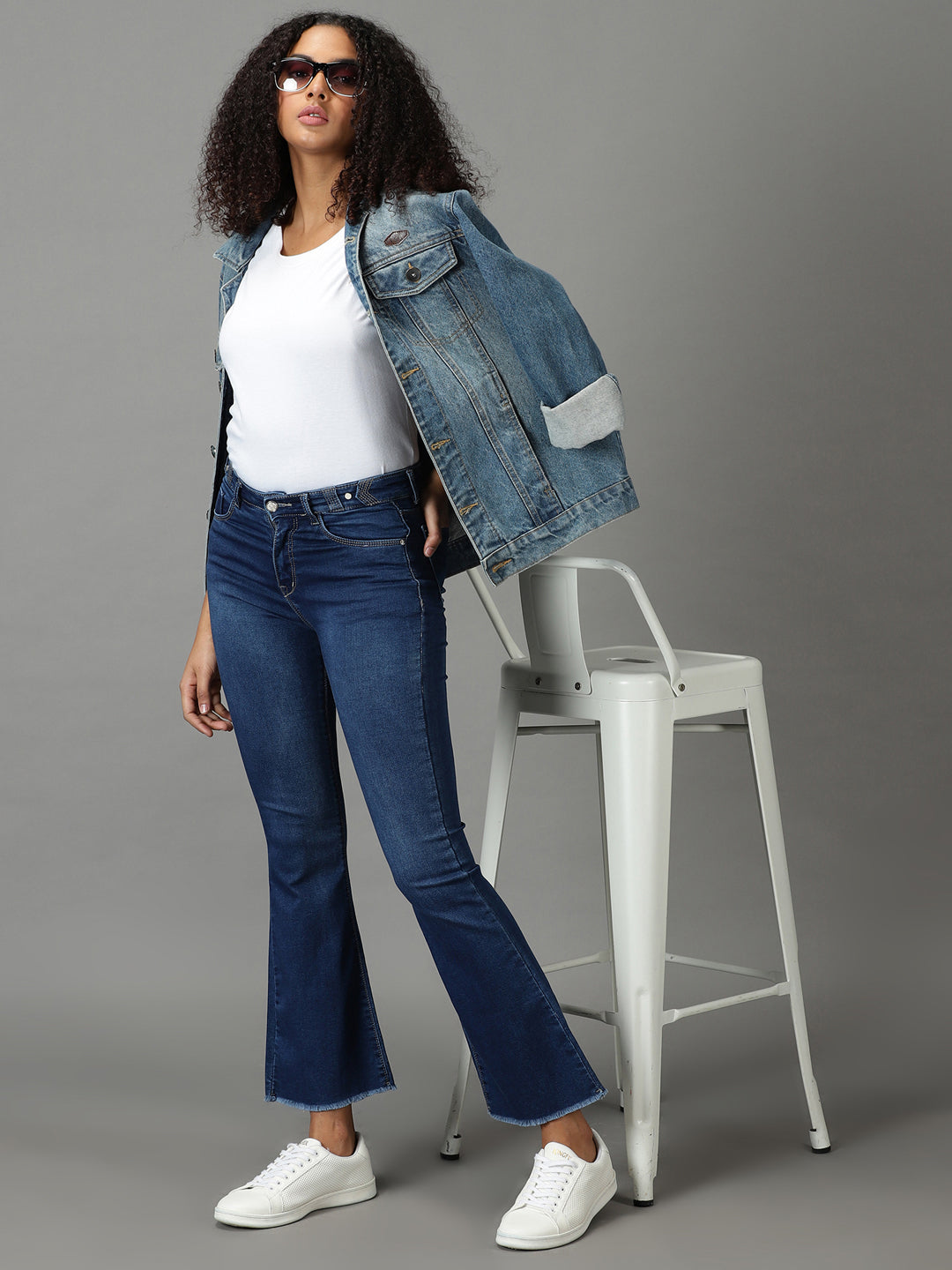 Women's Navy Blue Solid Bootcut Denim Jeans