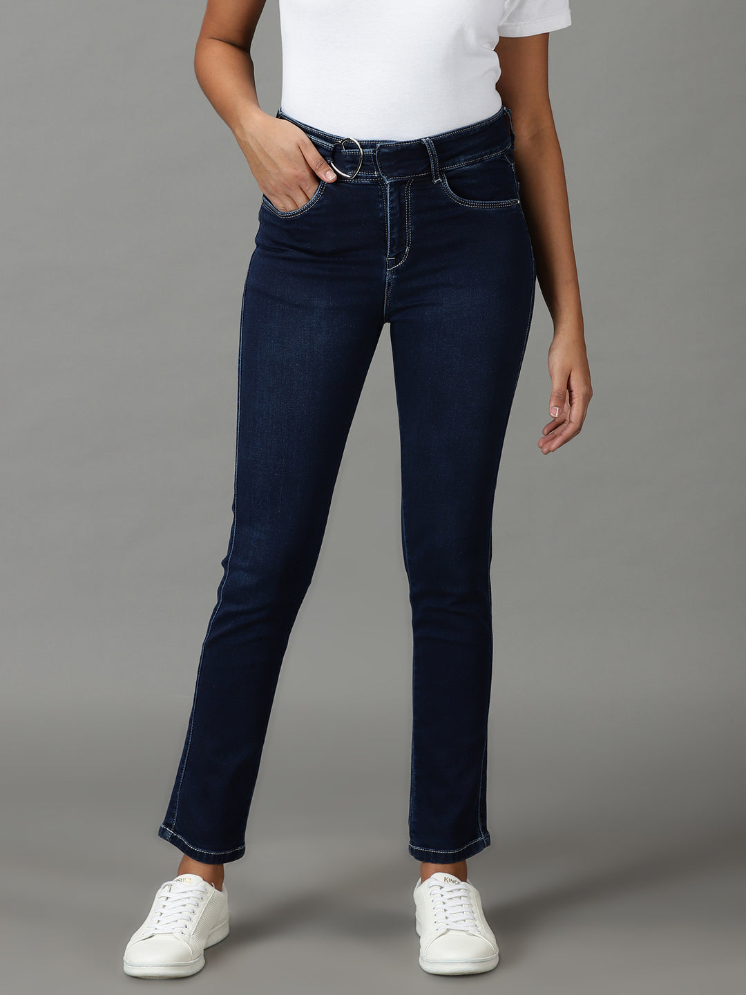Women's Navy Blue Solid Super Skinny Fit Denim Jeans