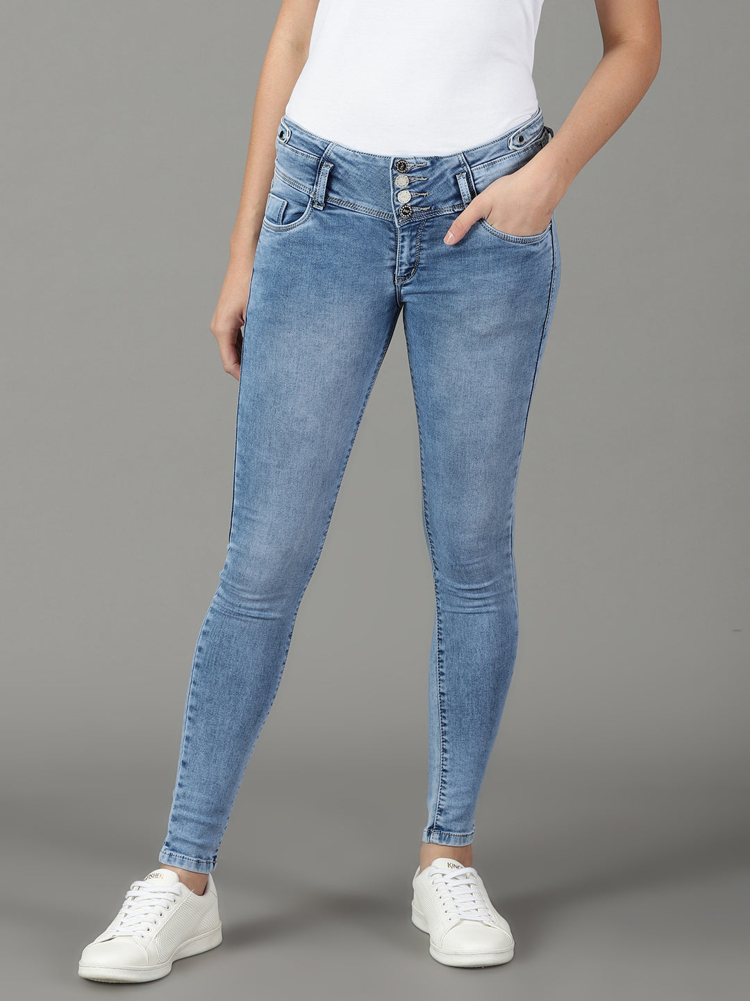 Women's Blue Solid Super Skinny Fit Denim Jeans
