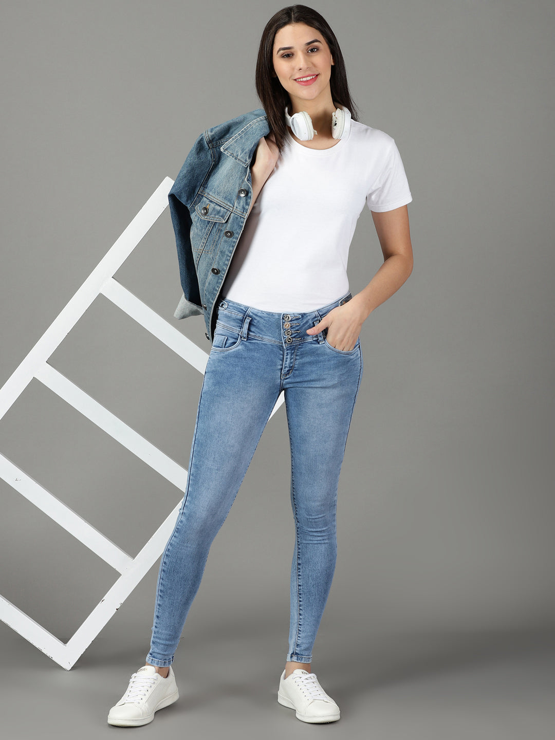Women's Blue Solid Super Skinny Fit Denim Jeans