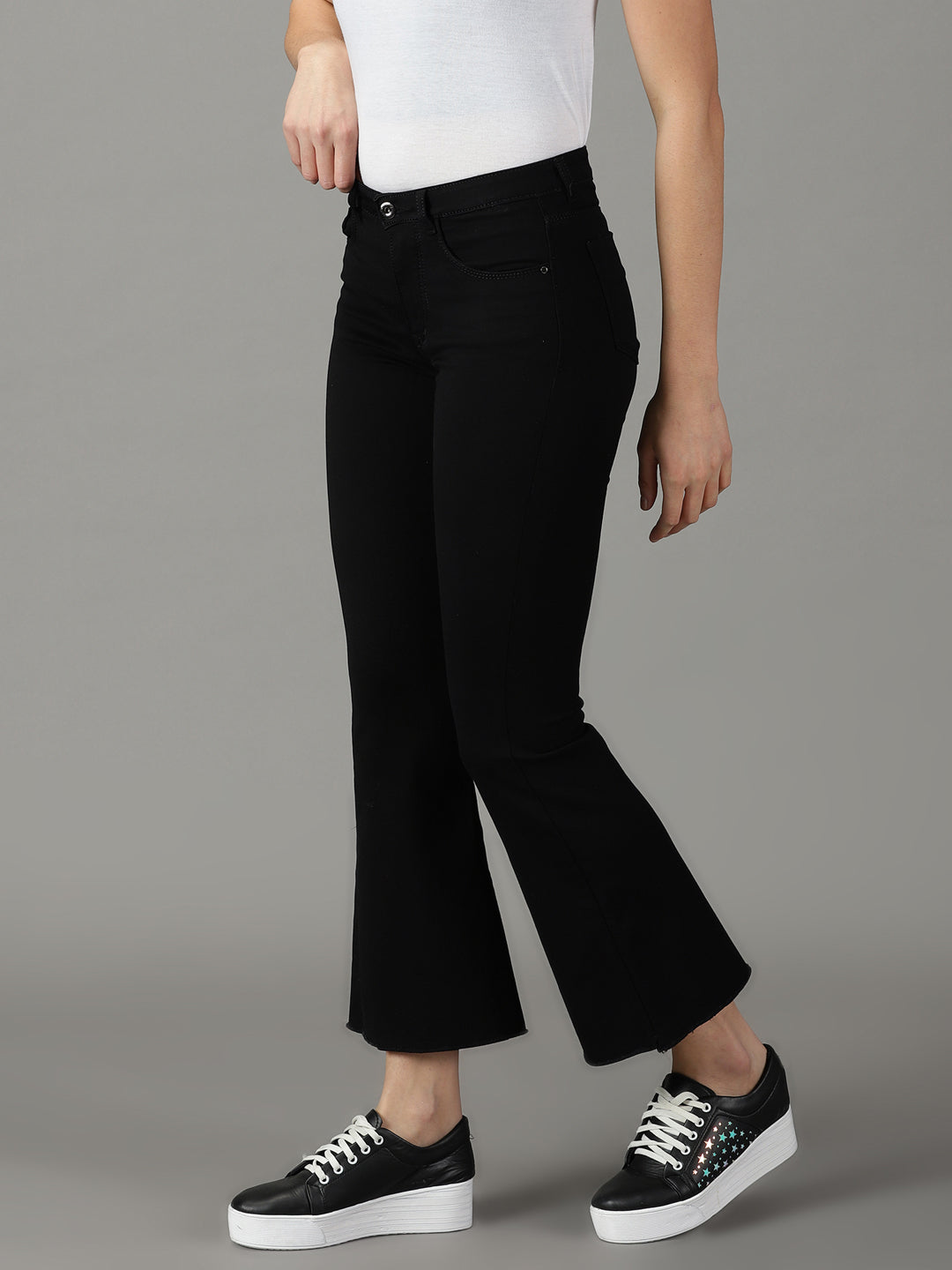 Women's Black Solid Bootcut Denim Jeans