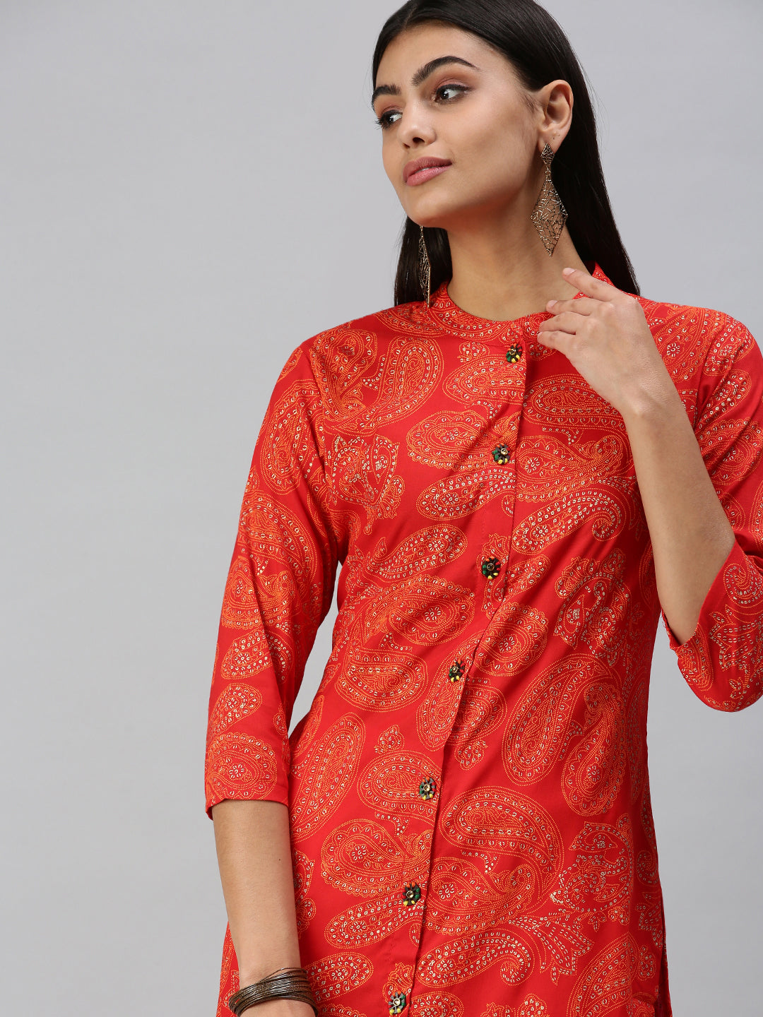 Women's Orange Printed Straight Kurta