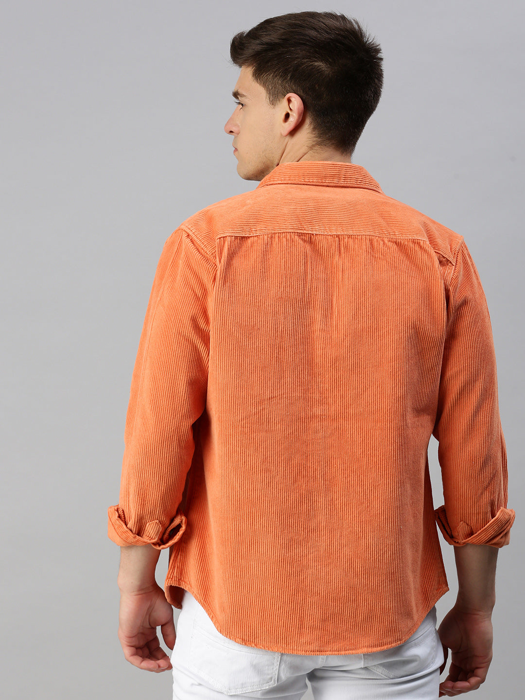 Men Orange Solid Casual Jacket