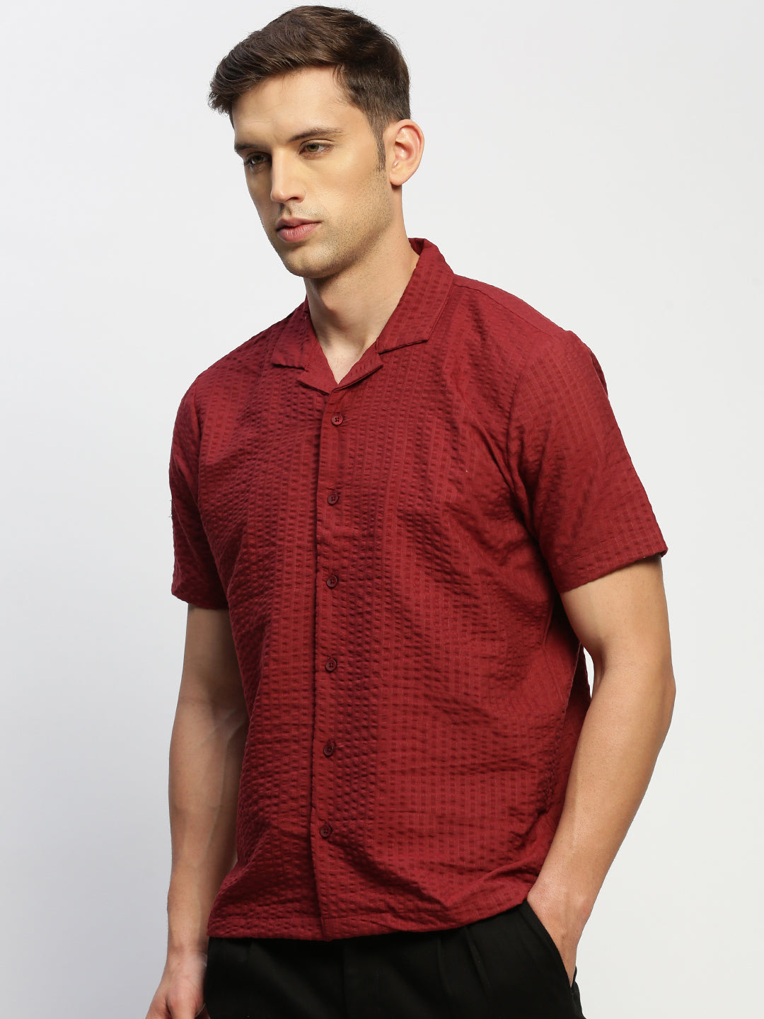 Men Maroon Solid Shirt