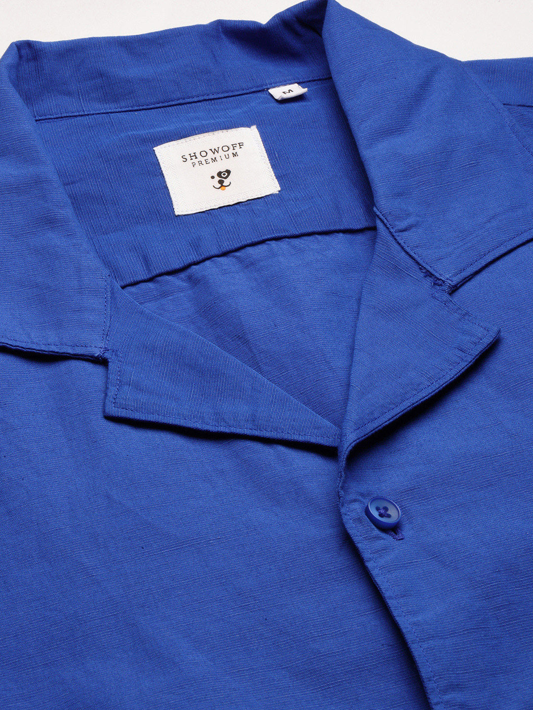 Men Cuban Collar Solid Blue Casual Shirt