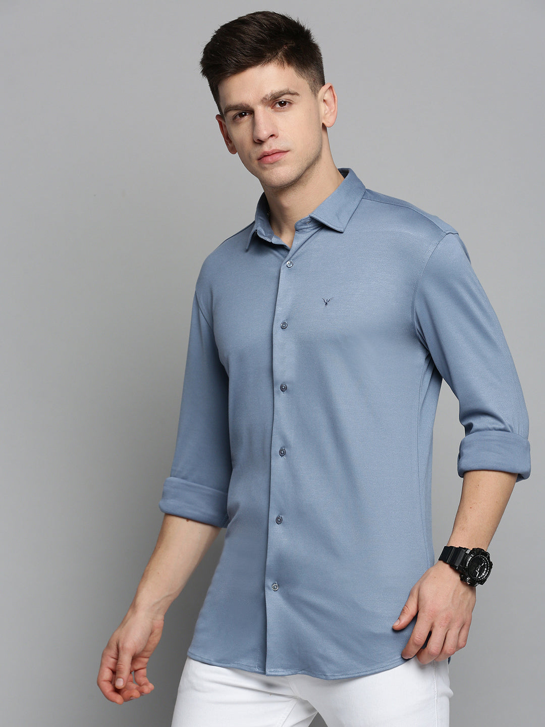 Men Blue Solid Casual Shirt