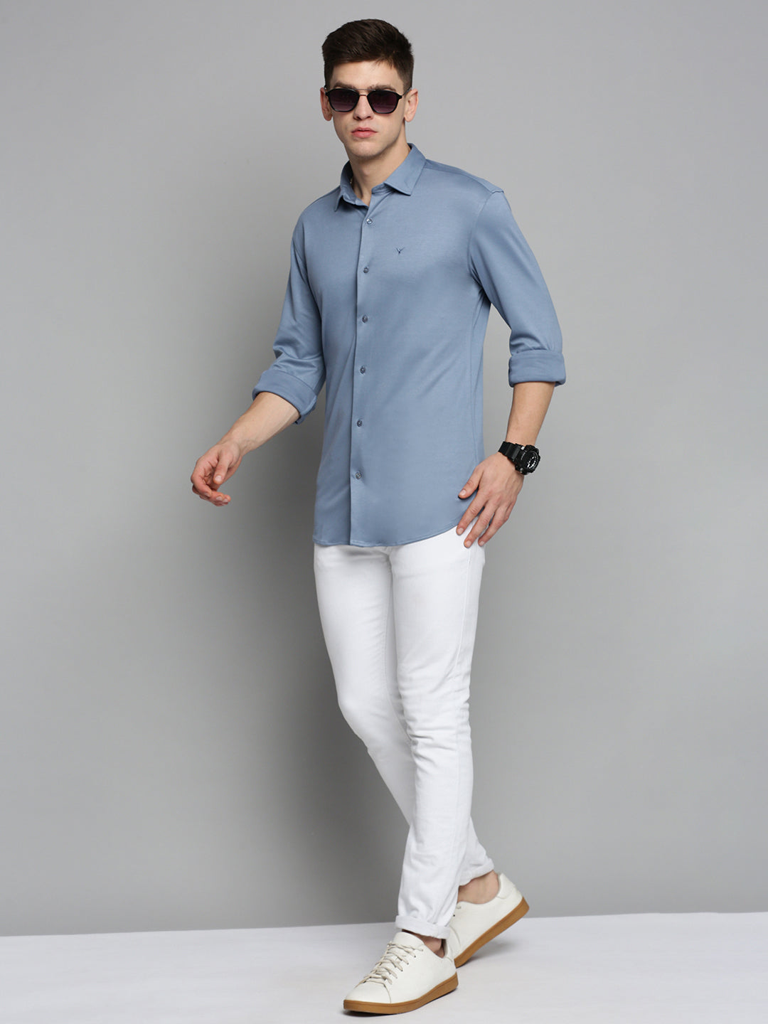 Men Blue Solid Casual Shirt