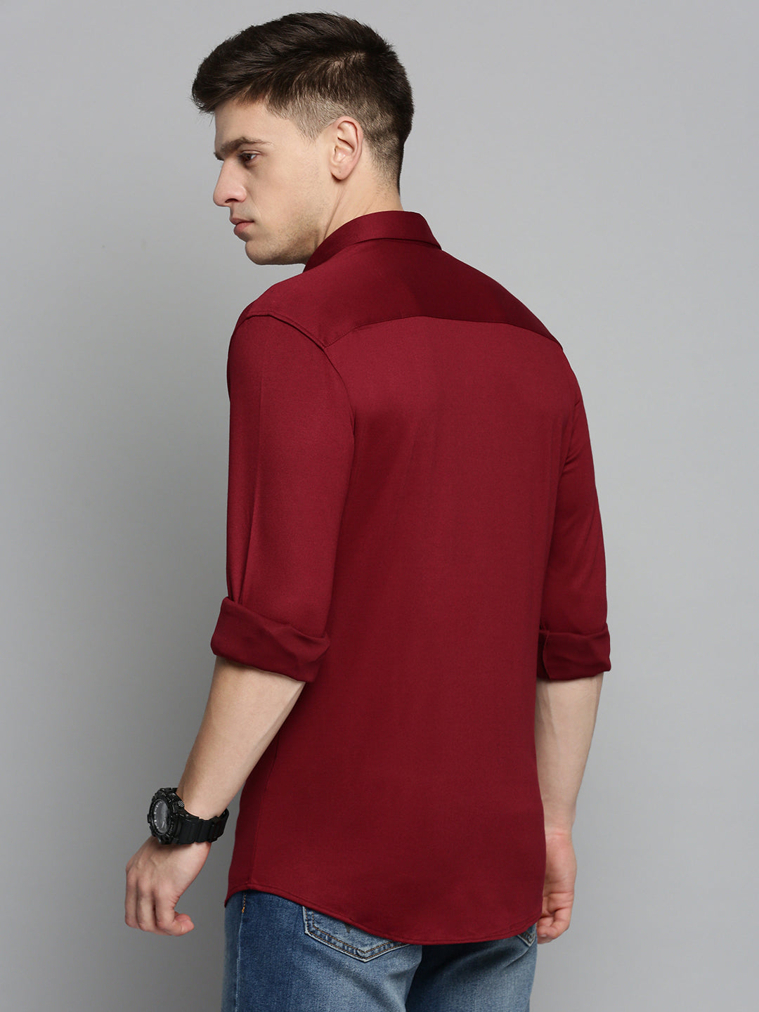 Men Red Solid Casual Shirt