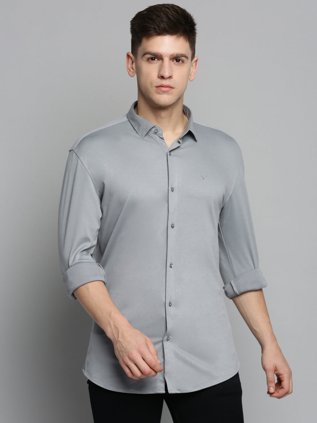 Men Grey Solid Casual Shirt