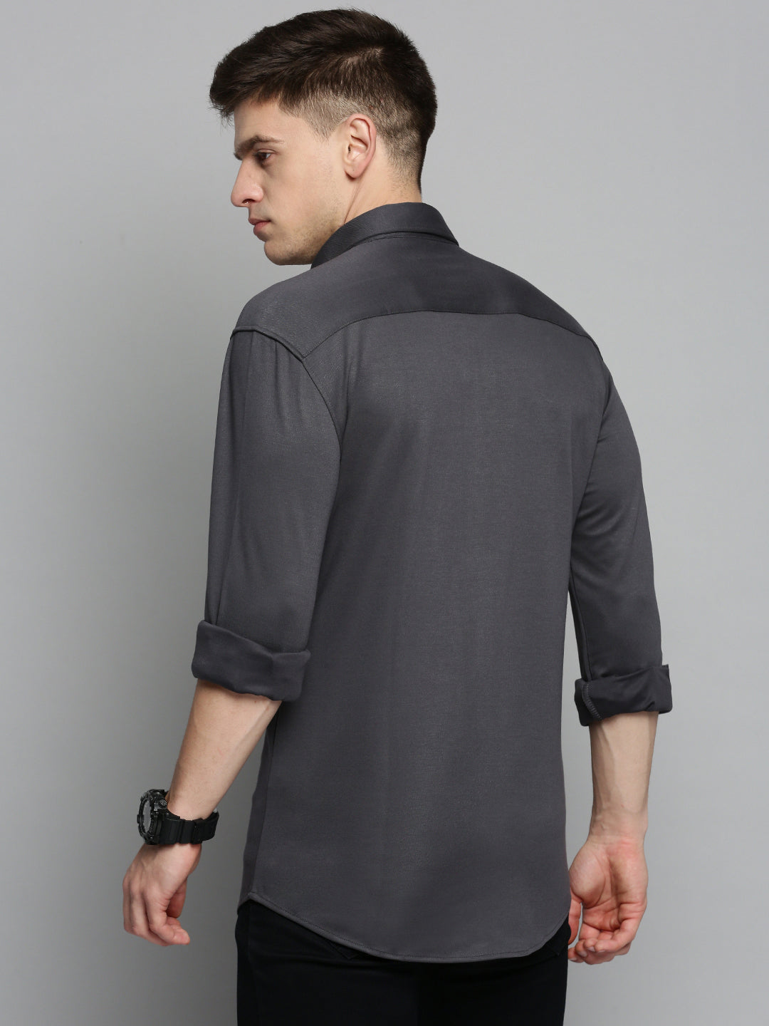 Men Grey Solid Casual Shirt