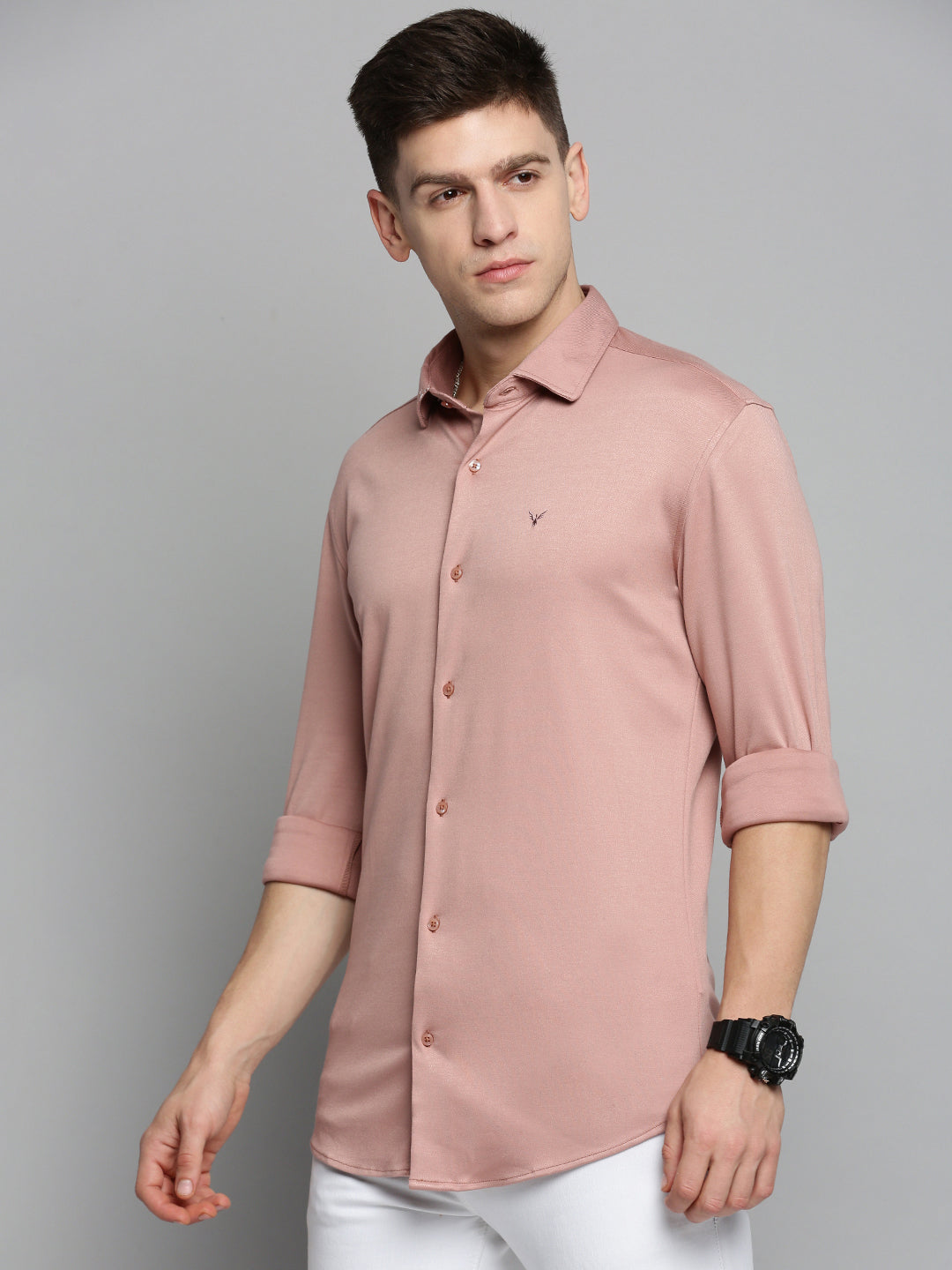 Men Pink Solid Casual Shirt