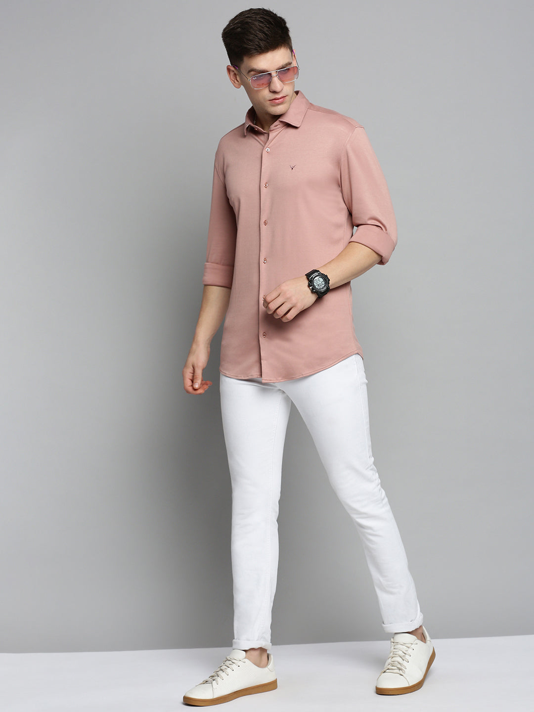 Men Pink Solid Casual Shirt