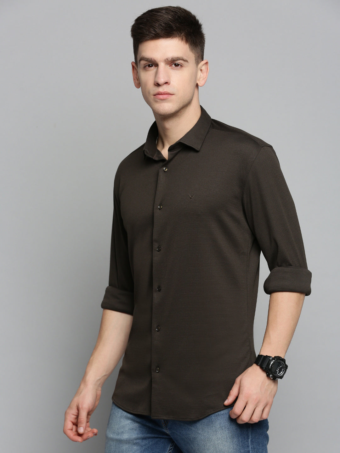 Men Green Solid Casual Shirt