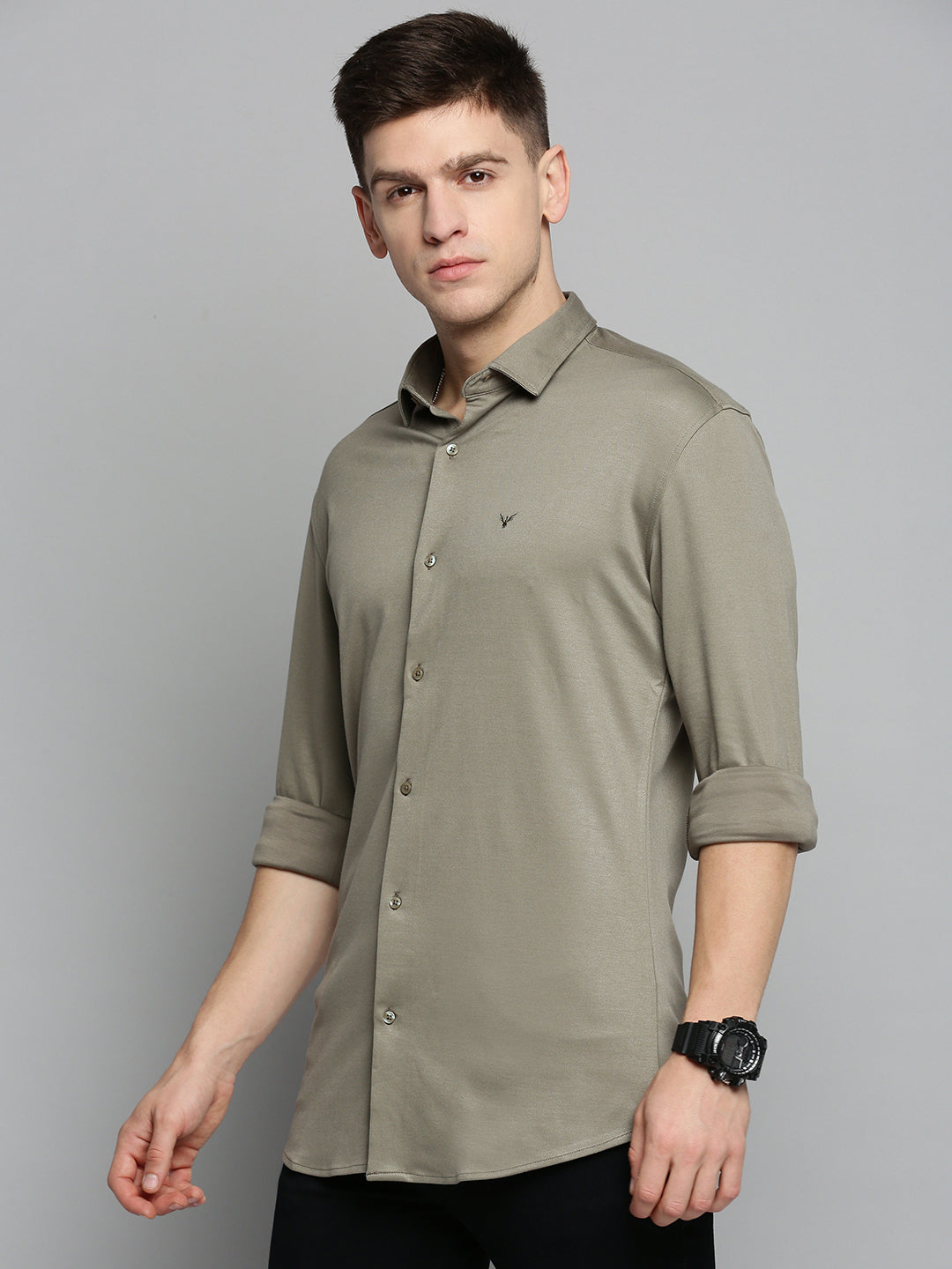 Men Green Solid Casual Shirt