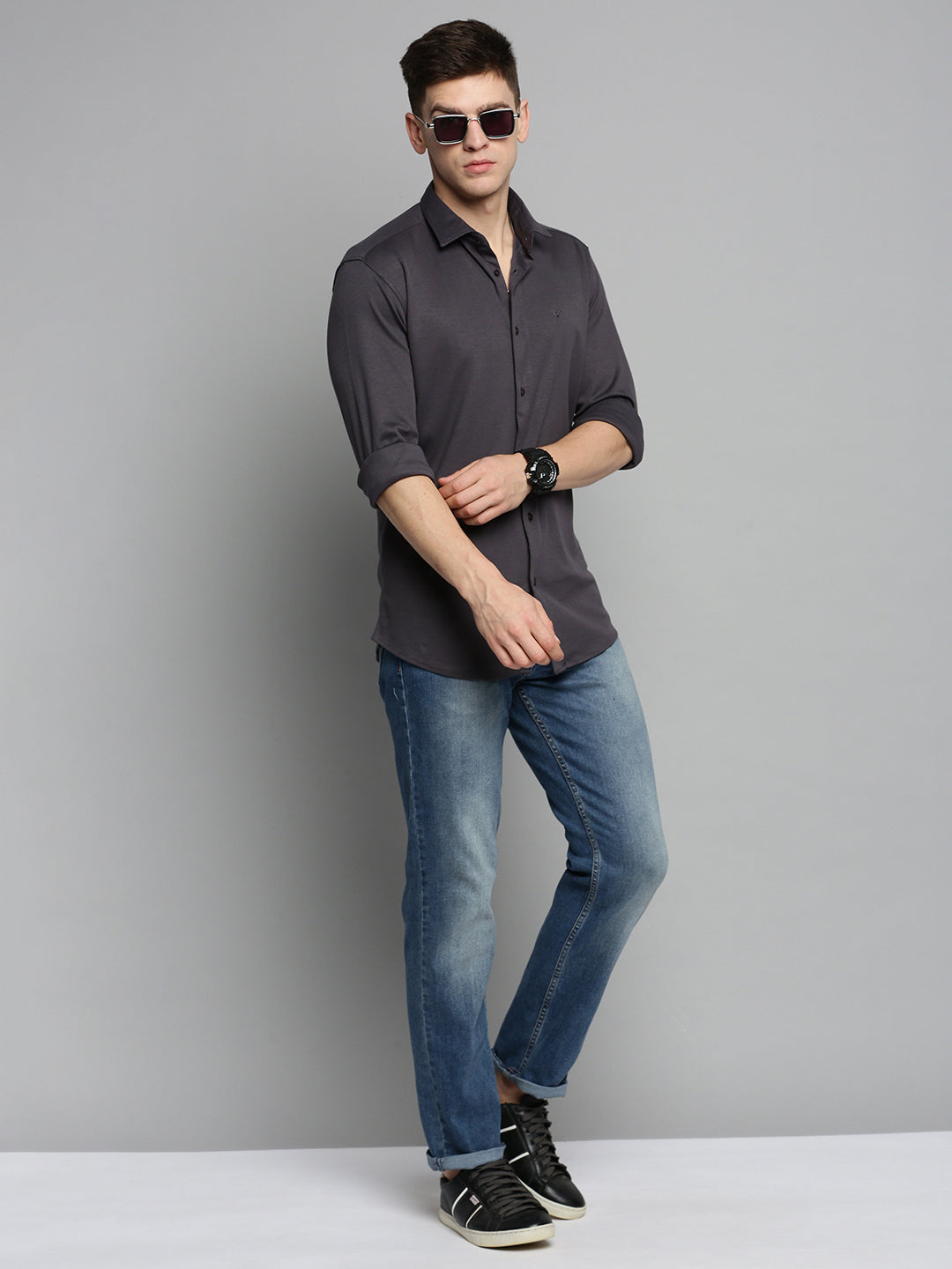 Men Grey Solid Casual Shirt