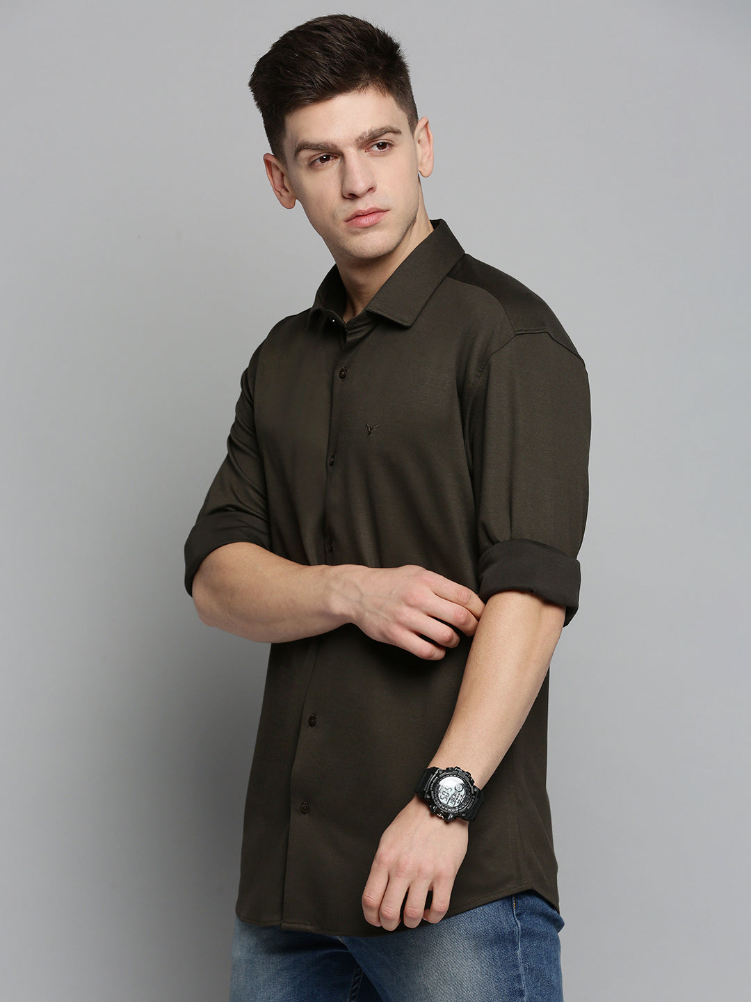 Men Green Solid Casual Shirt