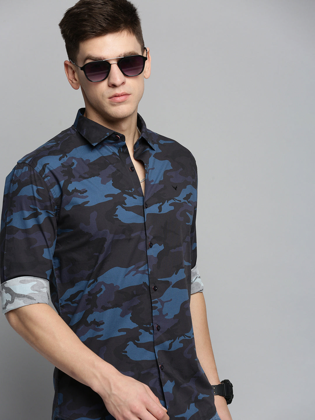 Men Navy Printed Casual Shirt