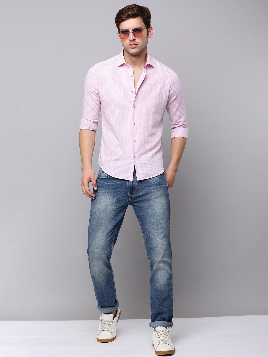 Men Pink Striped Casual Shirt